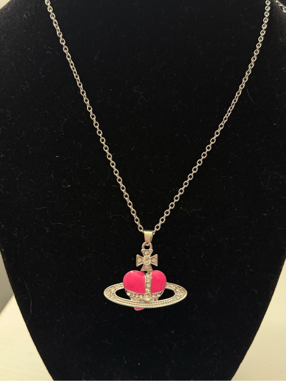 Vivienne Westwood Silver Tone Necklace with Hot Pink Orb Pendant